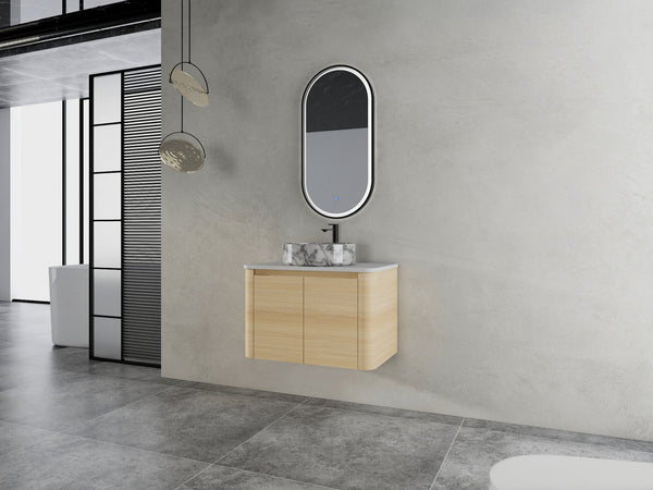 English Elm 30'' Wall-Mounted Bathroom Vanity With Ceramic Art Sink & Soft-Close Doors For Modern Spaces W999S00465
