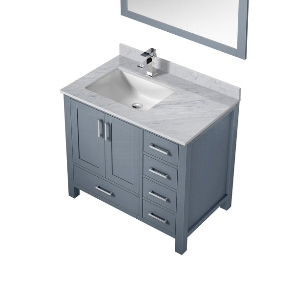 English Elm Dark Grey Bath Vanity Set With Carrara Marble Top, Chrome Faucet & Coordinated 34" Mirror Included B2731S01260