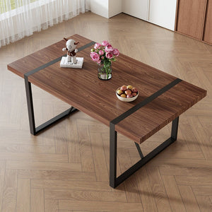 English Elm Industrial Walnut Rectangular Dining Table with Black Metal Legs Seats up to Eight W1151P230573