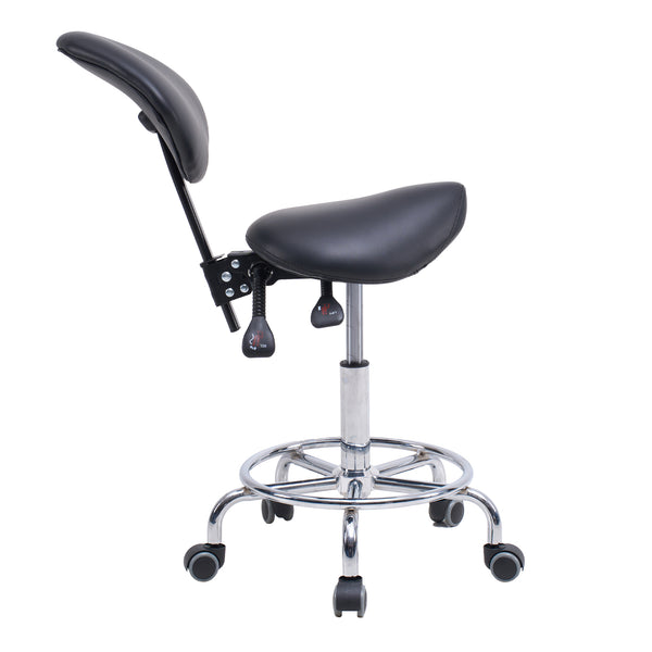 English Elm Saddle Ergonomic Swivel Stool with Backrest, Hydraulic Tilt, Footrest & Smooth Wheels for Clinic W2069P342823