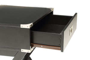 English Elm Babs Square Black Finish Accent Table with Drawer, Metal Corner Accents, X-Base Stability, Durable Design B2726P270996