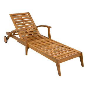 English Elm Christopher Knight Home® - CHAISE Acacia Wood Recliner with Wheels, 4-Position Teak Finish, 5cm Cream Cushion, 800lb Capacity N770P261514T
