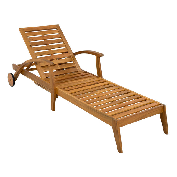 English Elm Christopher Knight Home® - CHAISE Acacia Wood Recliner with Wheels, 4-Position Teak Finish, 5cm Cream Cushion, 800lb Capacity N770P261514T