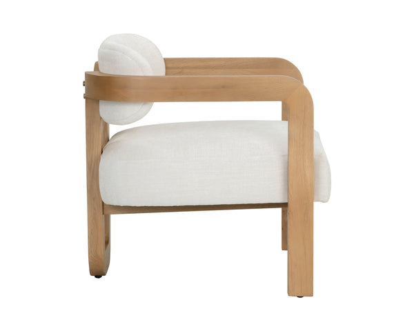 Sunpan Madrone Lounge Chair - Luxurious Top Grain Leather and Stunning Curved Oak Frame for Elegant Spaces Rustic Oak / Heather Ivory Tweed