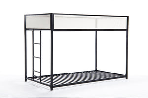 English Elm Adam Twin Over Twin Metal Bunk Bed In Black With White Mesh Guardrails - Safe, Stylish, Space-Saving! B083P170084