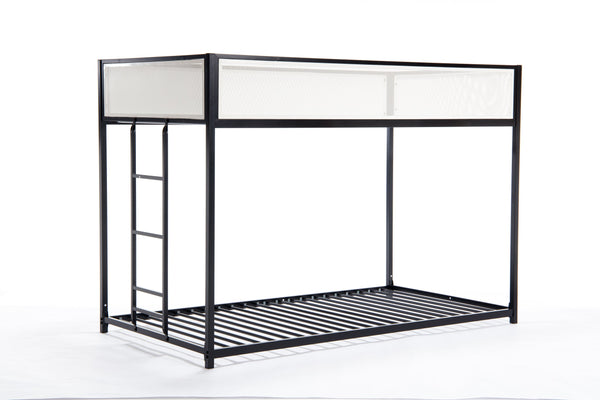 English Elm Adam Twin Over Twin Metal Bunk Bed In Black With White Mesh Guardrails - Safe, Stylish, Space-Saving! B083P170084