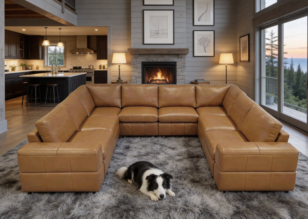 English Elm Large Square Arm Leather Match Modular Sectional for Spacious Living Rooms Ginger B2748S00137