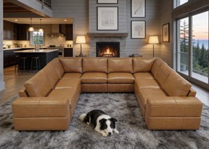 English Elm Large Square Arm Leather Match Modular Sectional for Spacious Living Rooms Ginger B2748S00137