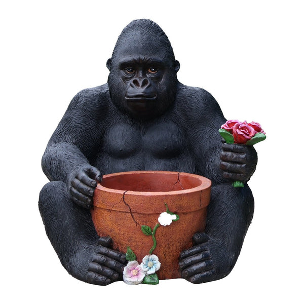 English Elm Outdoor Chimpanzee Resin Garden Statue with Built-in Planter for Patio Decor W5398P455473