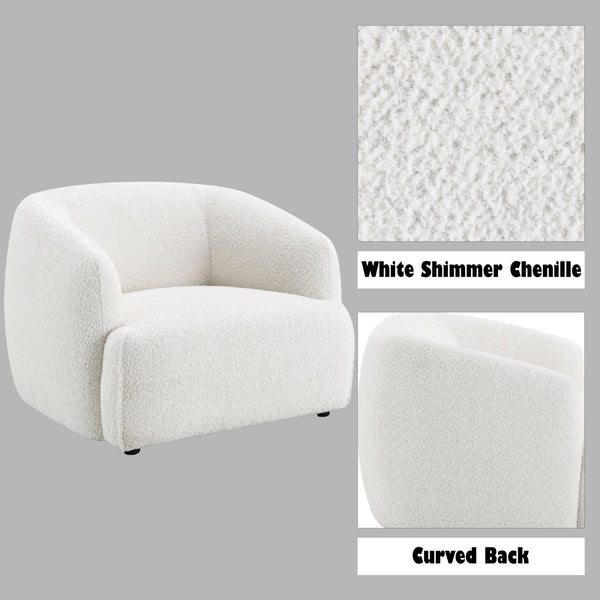 English Elm Lucifer White Shimmer Fabric Chair with Full Foam Cushion, Wooden Frame, Plastic Legs, 220lb Capacity B2726P308603