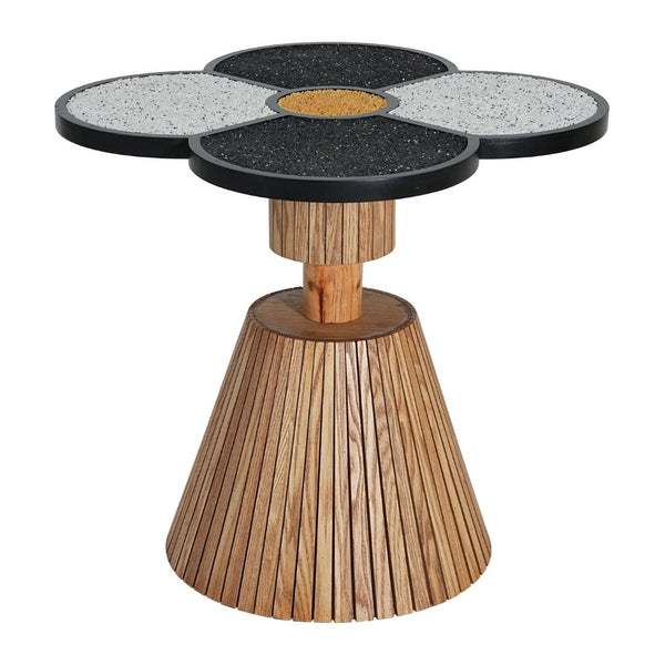 English Elm Unique Clover Shaped Stone Texture Side Table with Drawer Organic Sculptural Accent N770P355444N