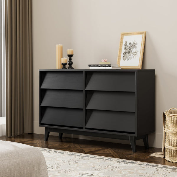 English Elm 6 Drawer Double Dresser with Vintage Bevel Design, Solid Wood Legs, Smooth Metal Runners, Sturdy Storage Organizer W578P170159
