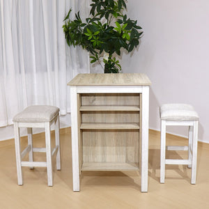 English Elm 3 Piece Counter Height Dining Set with Shelving Cushioned Stools Modern Farmhouse Kitchen Ameican White Oak,Ancient White W2537P369837