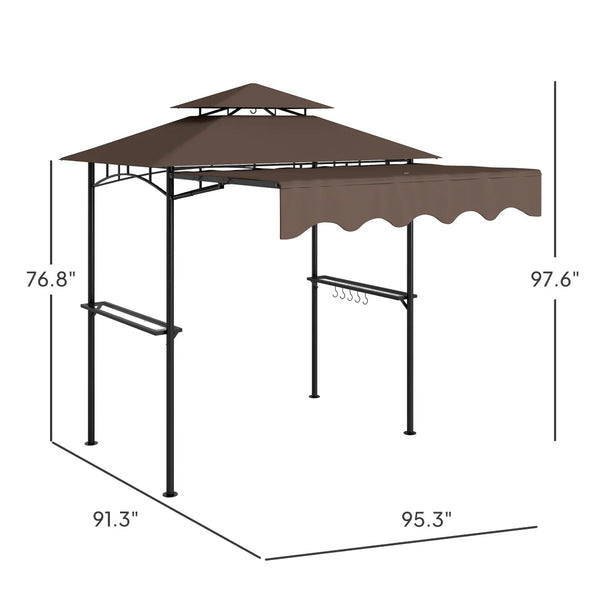 English Elm Outdoor Grill Gazebo with Vented Double Canopy Side Awning and Steel Frame T3971P399111