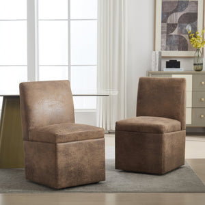 English Elm COOLMORE Swivel Rolling Dining Chair with Hidden Storage, Linen Upholstered 4-Wheel Multiuse Seat Coffee W1539P277675