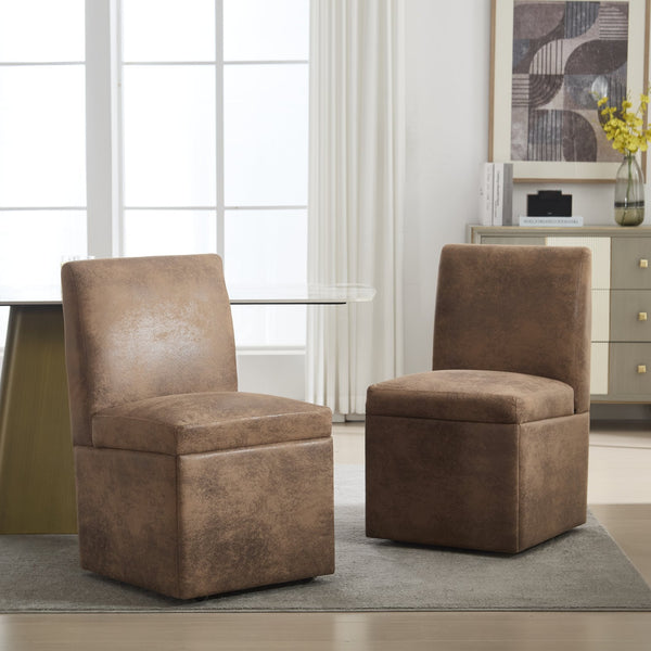 English Elm COOLMORE Swivel Rolling Dining Chair with Hidden Storage, Linen Upholstered 4-Wheel Multiuse Seat Coffee W1539P277675