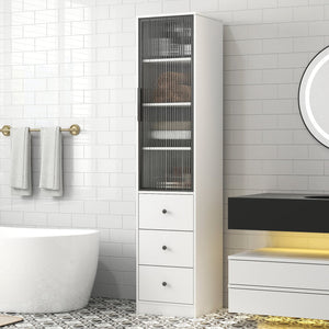 English Elm Elegant White Storage Cabinet – Modern Design With Glass Doors & Ample Space For Any Room Decor W331P298186