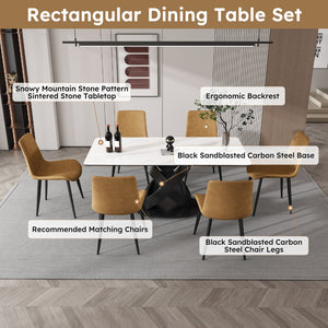 English Elm 71" Modern Luxury Dining Table With Sintered Stone Top & Carbon Steel Base For Elegant Entertaining W2699S00023