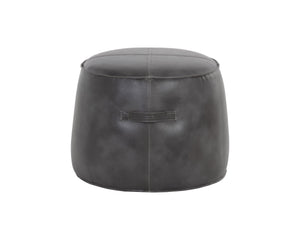 Sunpan Mitchell Ottoman - Stylish Round Faux Leather Accent Piece with Decorative Handle for Any Space Overcast Grey