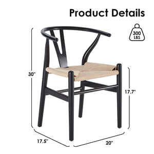 English Elm Two Wood Wishbone Dining Chairs Black Solid Beech & Ash Ergonomic Mid-Century Modern, Preassembled T3623P380676