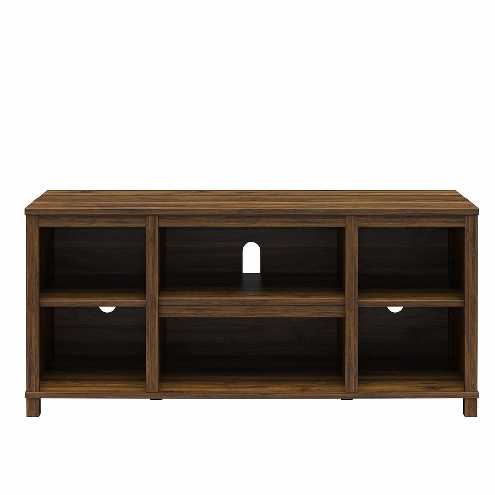 English Elm Parsons TV Stand for TVs up to 50" with ample open shelving, cord management, modern oak finish Walnut B2733P384502