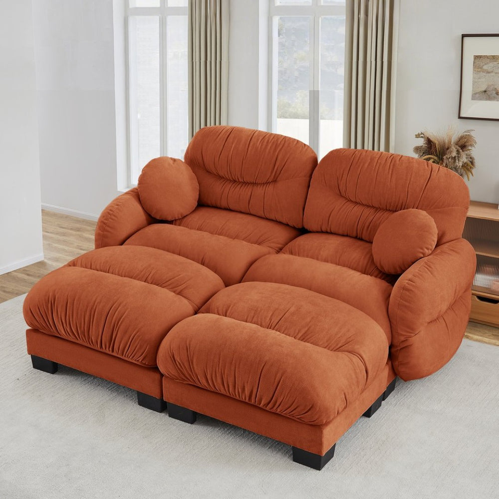 English Elm Teddy Fleece Modular Cloud Sofa with Curved Silhouette Ottomans and Lumbar Pillows Orange W5656S00066