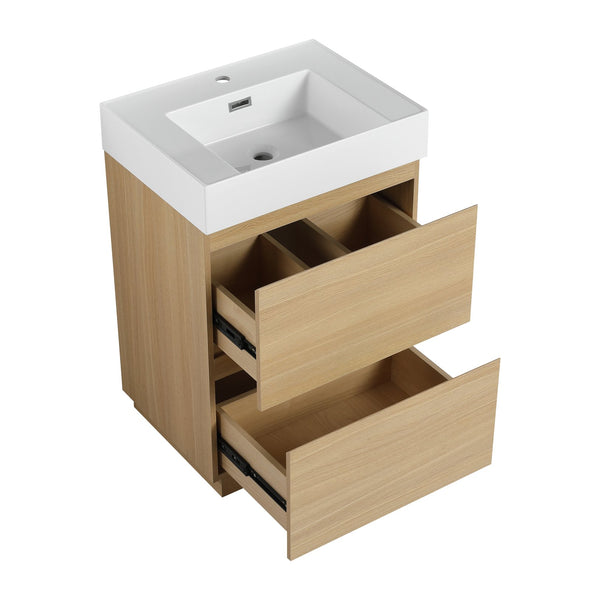 English Elm 24" Modern Bathroom Vanity with Single Undermount Sink, Engineered Wood, Waterproof Finish, 2 Drawers and Pre-Drilled Faucet Hole Oak W1972S00005