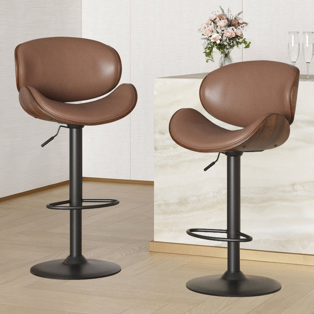 English Elm Counter Height Stools Set of 2 Mid-century Metal Legs Ergonomic Kitchen Island Seating Brown T3623P430919
