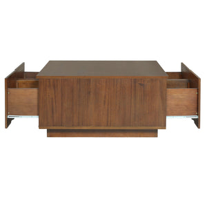 English Elm 33.25" Square Coffee Table with 4 Drawers — Minimalist Modern MDF Design, Space-Saving Durable Centerpiece Walnut N735P277298D