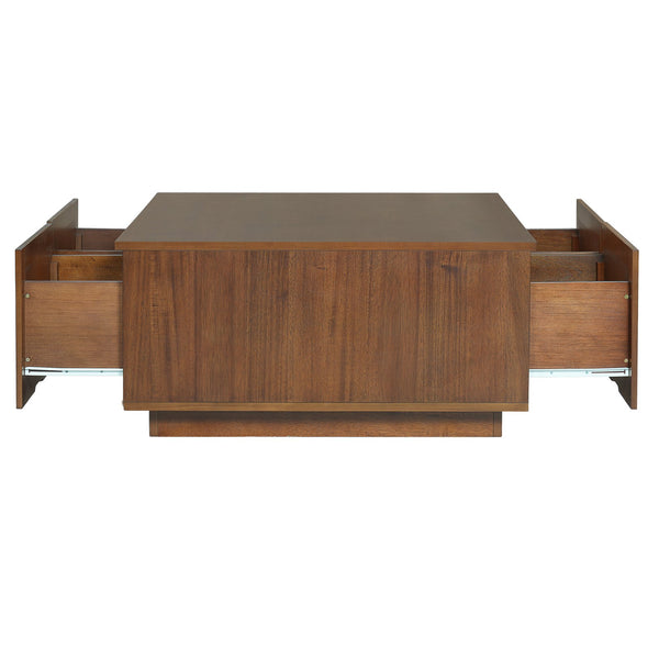 English Elm 33.25" Square Coffee Table with 4 Drawers — Minimalist Modern MDF Design, Space-Saving Durable Centerpiece Walnut N735P277298D
