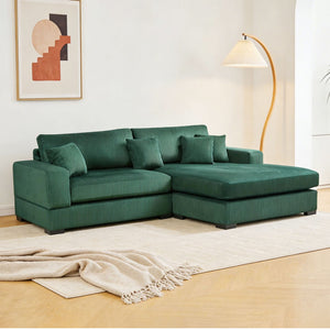 English Elm Mid Century Modern 3 Seater Sectional Sofa with Reversible Chaise and Accent Pillows Green W876S00346