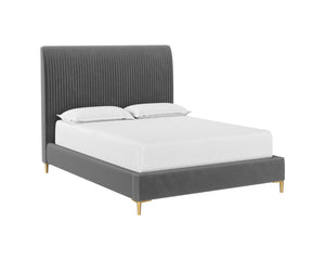 Sunpan Harris Bed - Modern Upholstered Design with Fine Tufting and Stainless Steel Gold Legs for Style Queen