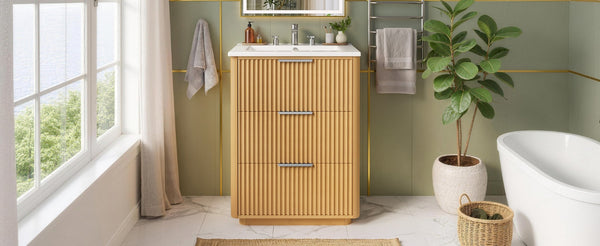 English Elm 24'' Vintage Bathroom Vanity with Ceramic Sink Soft Close Drawers Open Shelf N710P411251P