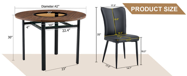 English Elm Table Set Round 42 Inch Wood Grain Mdf Dining with Glass Inset and Two Pu Chairs W1151S04494