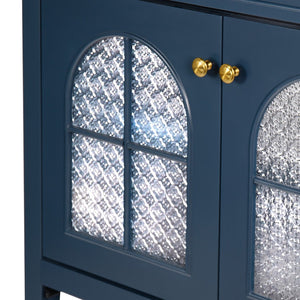 English Elm 35.6" Freestanding Bathroom Vanity with Roman Column Base and Ceramic Integrated Sink Blue W1801S00013