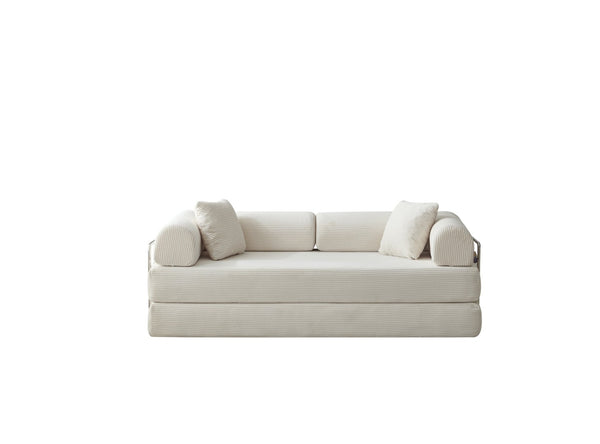 English Elm 78.8" Corduroy Modular Floor Sofa Convertible Sleeper Futon with Pillow Back Support Off White W5617P458132