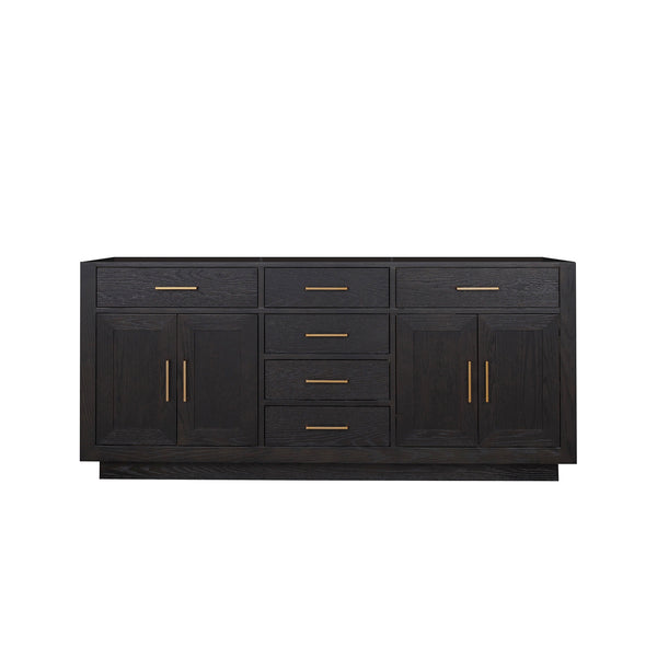 English Elm Black Double Oak 72" Double Sink Vanity - 22" Deep Midcentury Wood Cabinet, Soft-Close Drawers B2731P260846