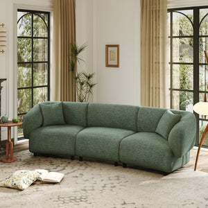 English Elm Christopher Knight Home® - 98.5" Curved Contemporary 3-Seater Sofa with Boucle Upholstery, Plush Foam Comfort and Solid Wood Frame Green N767P333660G