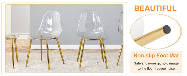 English Elm Table and Chair Set Marble Glass Top Gold Legs Four Seat Dining for Small Spaces Black,Transparent,White+Gold W1151S04654