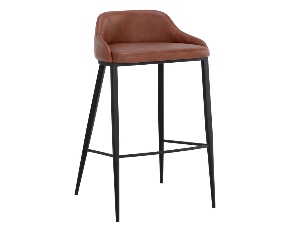 Sunpan Astra Barstool - Modern Design with Sleek Iron Legs and Comfortable Faux Leather Accent Seating Black / Cinnamon Brown