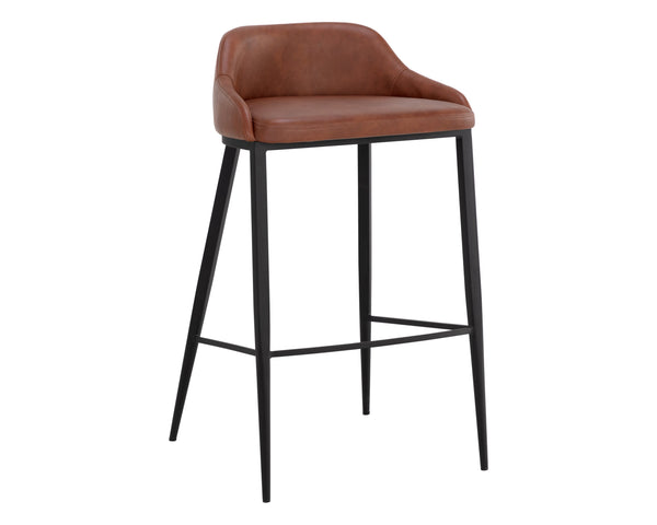 Sunpan Astra Barstool - Modern Design with Sleek Iron Legs and Comfortable Faux Leather Accent Seating Black / Cinnamon Brown