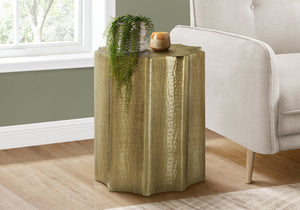 English Elm Accent Table - Modern Gold Drum Design, Handcrafted Scalloped Texture, Perfect For Living Room & Bedroom B2710P219442