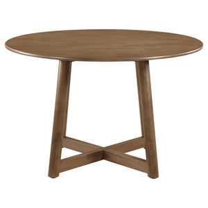English Elm Guinea Round Walnut Dining Table with Intersecting Base, Convex Edge—Warm Solid Wood Charm B062P354063