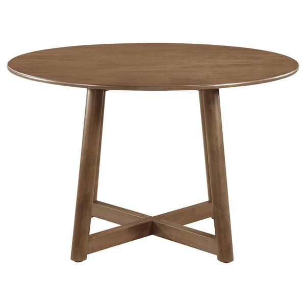 English Elm Guinea Round Walnut Dining Table with Intersecting Base, Convex Edge—Warm Solid Wood Charm B062P354063