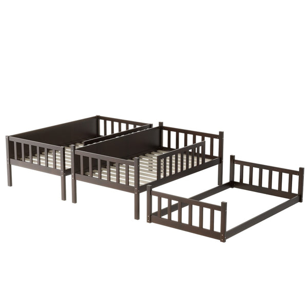 English Elm Twin Size Triple Bunk Bed In Espresso - Space-Saving Rubberwood Design With Ladders And Guardrails W504S00243-GIGA