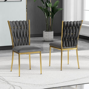English Elm Modern Velvet Upholstered Dining Chairs Set of 2 with Electroplated Legs for Kitchen Dark Gray W210P301580