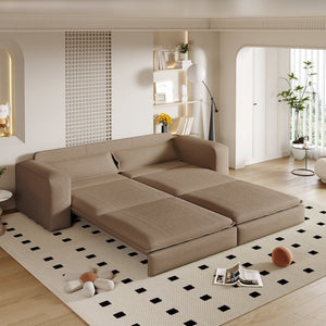 English Elm 93" King Sleeper Sofa Convertible Teddy Plush 3 Seat Couch with Recliner Living Room W1885S00315