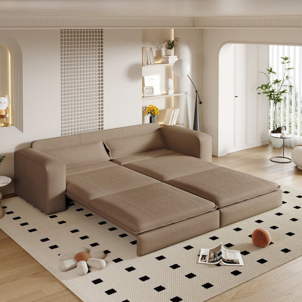 English Elm 93" King Sleeper Sofa Convertible Teddy Plush 3 Seat Couch with Recliner Living Room W1885S00315