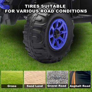 English Elm 24v Ride on Atv for Kids with Dual Motors Led Lights Bluetooth and Rugged Wide Wheelbase Blue W3822P390485