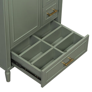 English Elm 24" Olive Bathroom Vanity Solid Wood Frame Ceramic Sink Gold Hardware Soft Close Olive Green N729P373272F